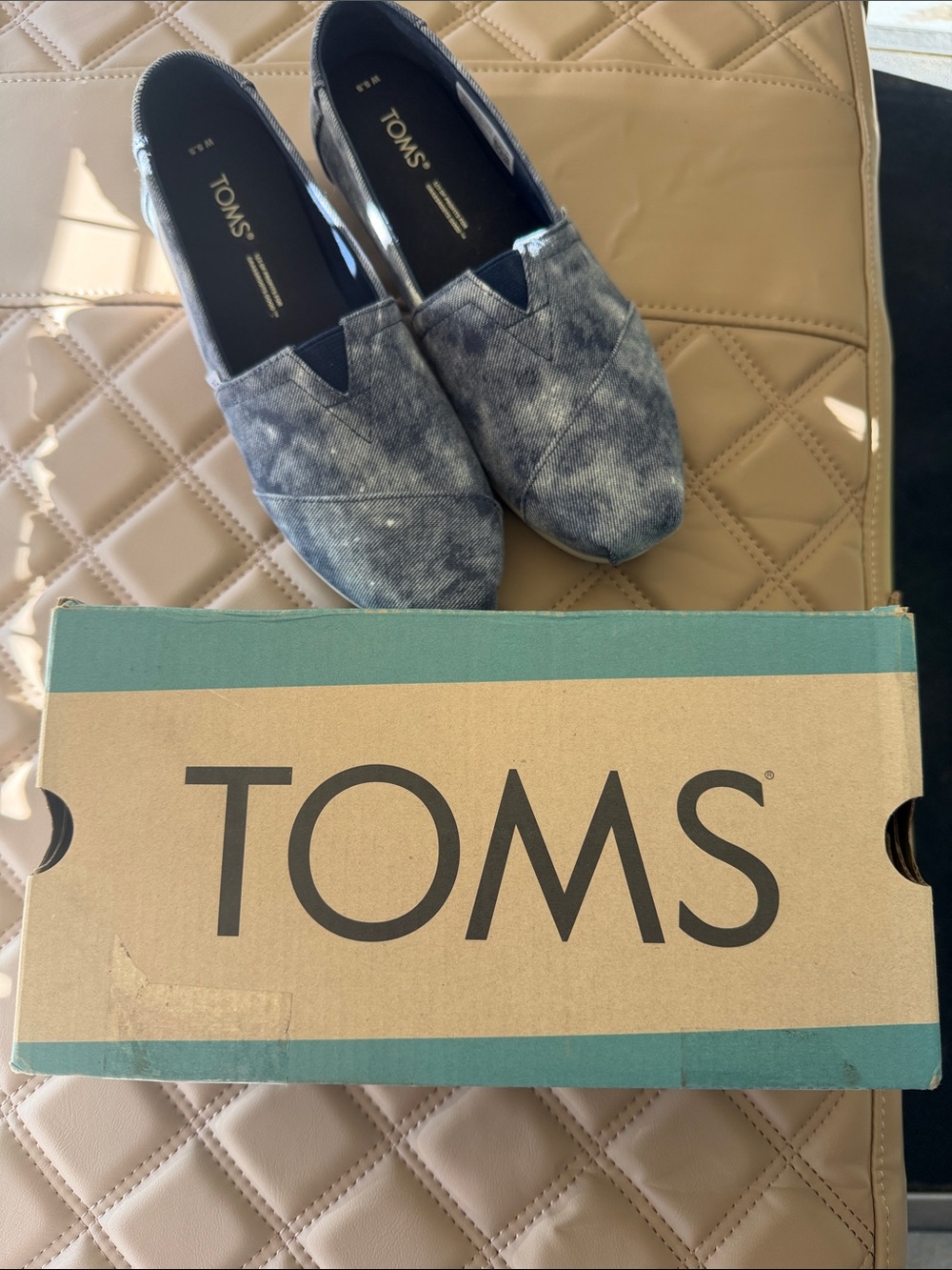 TOMS Kids Denim-Style Slip-On Moccasins in Blue Tie-Dye